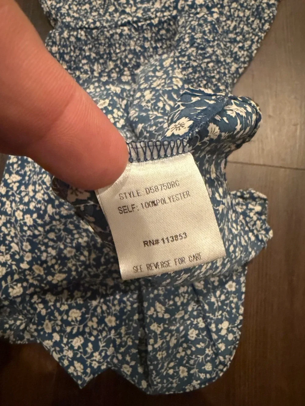 Sugarlips Blue White Floral Smocked Waist Tiered Dress Flutter Sleeve - Picture 4 of 5